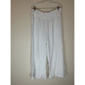 Wonderly XL Wide Leg Pants White Gauze Coastal Preppy Gauzy